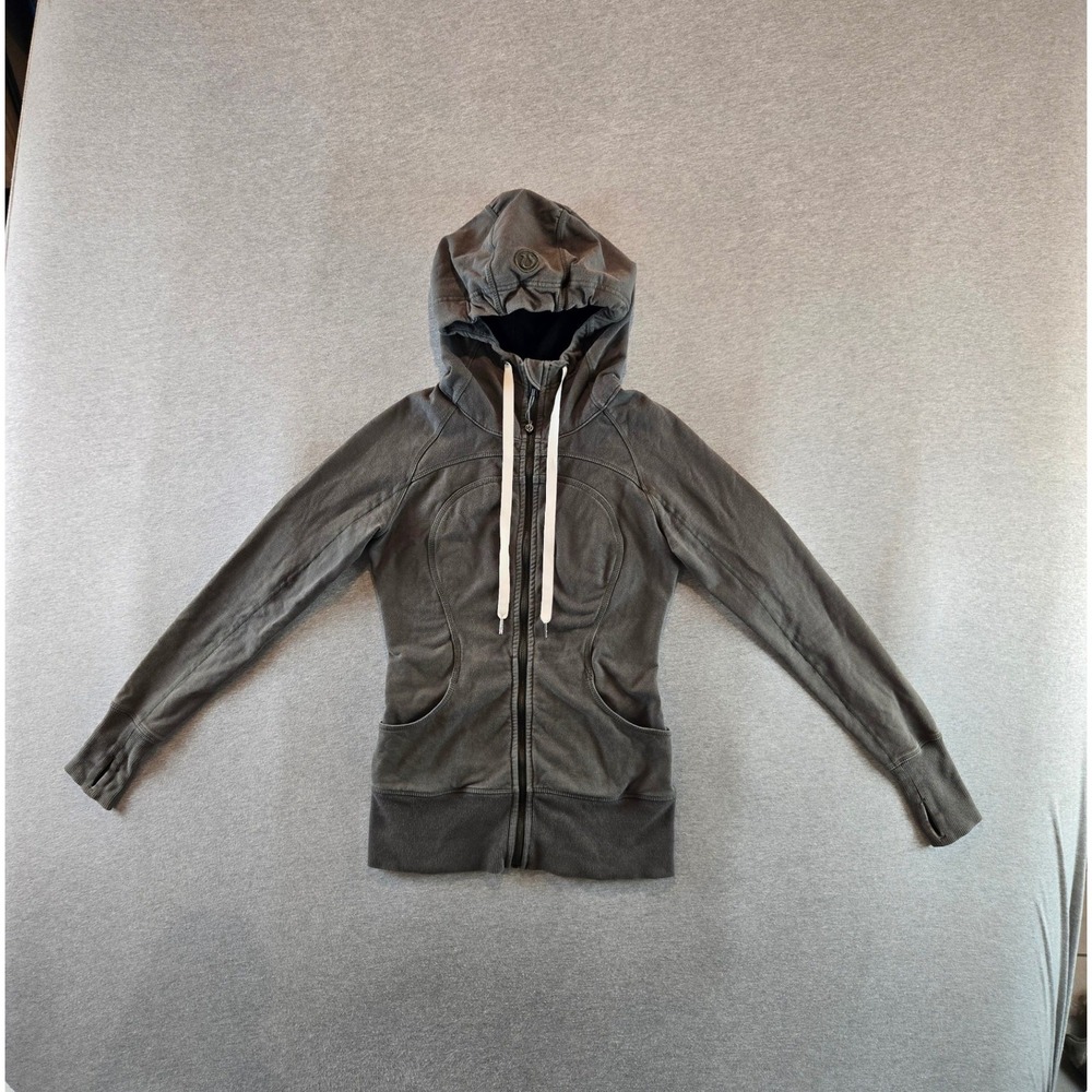Lululemon Scuba Full Zip Hoodie Women 4 Grey Thumbholes Athletic Sweatshirt